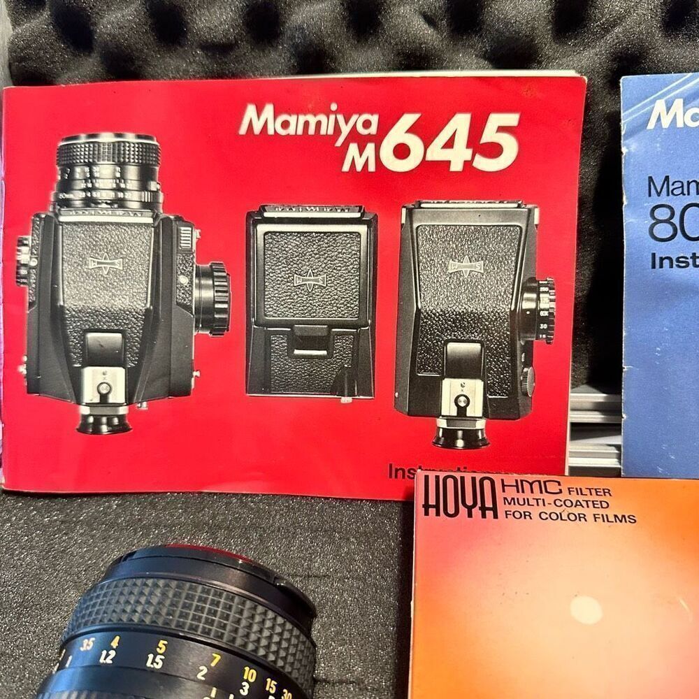 Vintage Mamiya M645 Medium Format Film Camera W/ 4 Lenses 2 Keys & Case Black OS - Picture 3 of 16